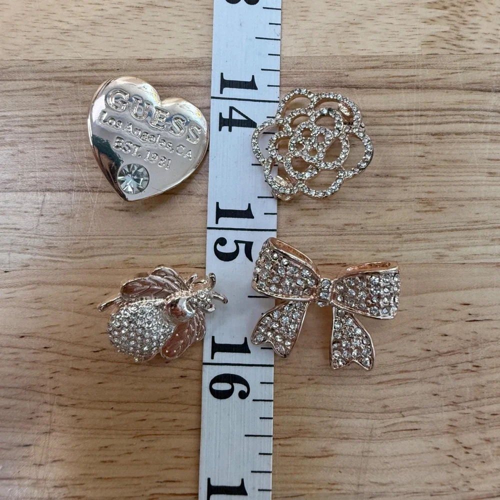 Y2K Coquette Rhinestone Glam Heart Bee Bow Rose Brooch‎ Lot of 4 from Guess